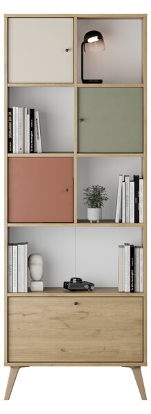 Biblioteca Adore Tiffany, 4 usi si 4 rafturi, Multicolor, 67x181x30 cm