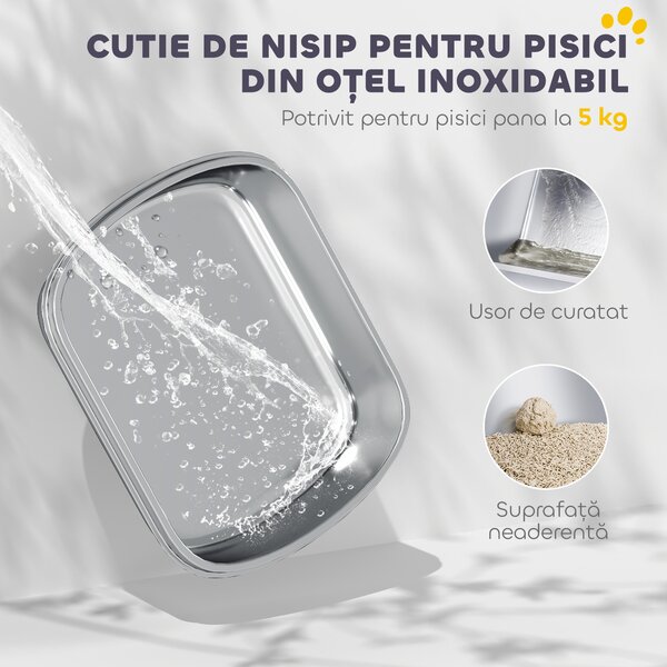 PawHut Litieră pentru pisici cu 2 intrări, deodorant și lopățică, Alb | Aosom Romania