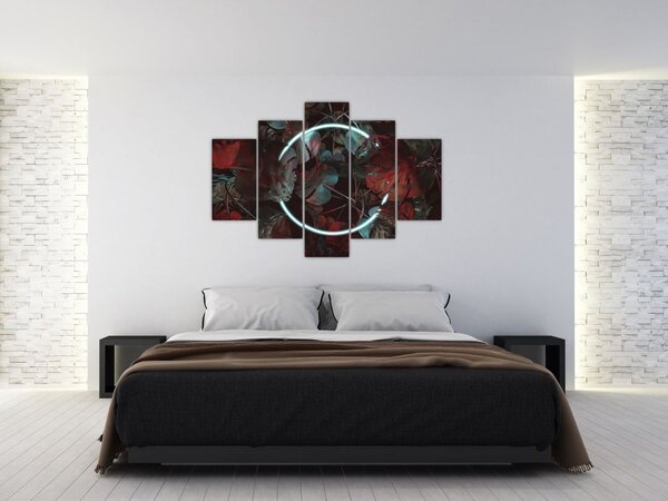 Tablou - Cerc de neon între palmieri (150x105 cm)