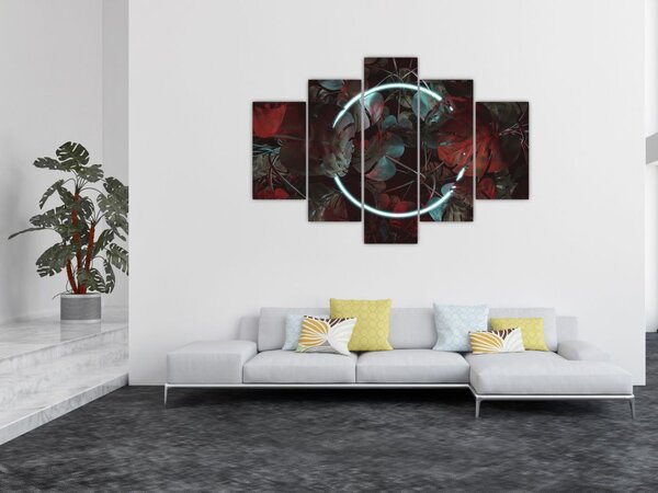 Tablou - Cerc de neon între palmieri (150x105 cm)