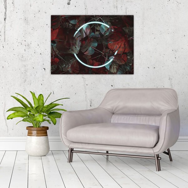 Tablou - Cerc de neon între palmieri (70x50 cm)
