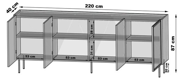 Comodă patru uși Dunari 220 cm - stejar Dunin
