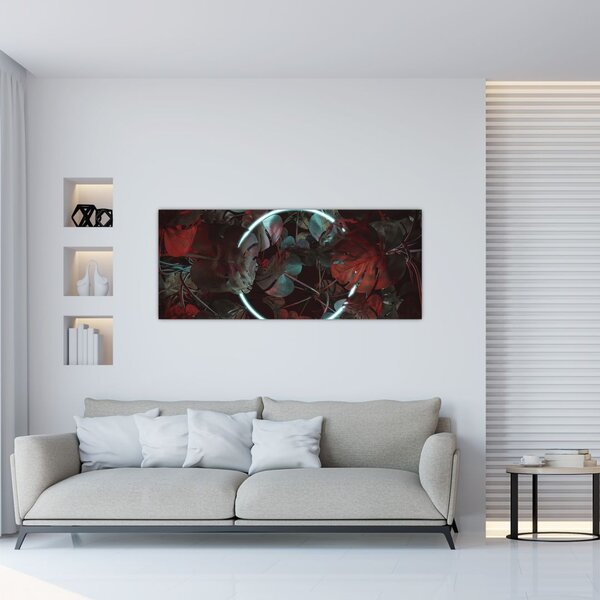 Tablou - Cerc de neon între palmieri (120x50 cm)