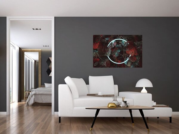 Tablou - Cerc de neon între palmieri (90x60 cm)