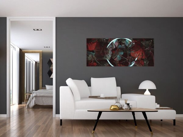 Tablou - Cerc de neon între palmieri (120x50 cm)