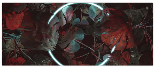 Tablou - Cerc de neon între palmieri (120x50 cm)