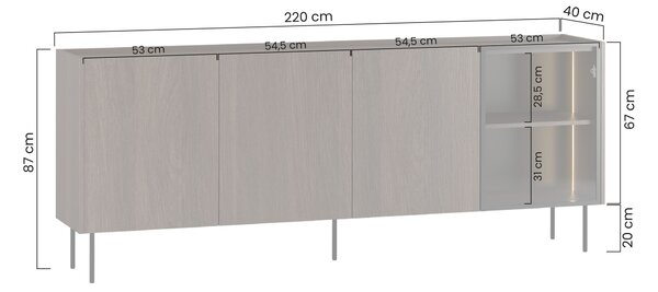 Comodă patru uși Dunari 220 cm - stejar Dunin