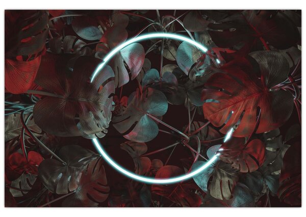 Tablou - Cerc de neon între palmieri (90x60 cm)