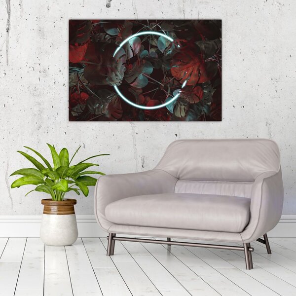 Tablou - Cerc de neon între palmieri (90x60 cm)