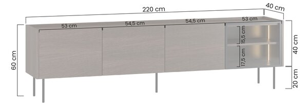 Comodă TV Dunari 220 cm cu picioare metalice - stejar dunin