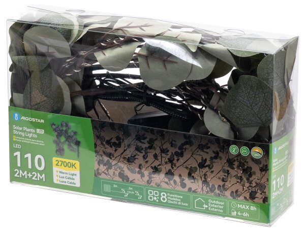 Instalație LED solară Aigostar 110xLED/4m IP65 alb cald eucalipt