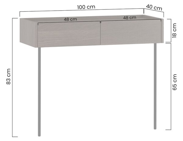 Consolă Dunari 100 cm cu sertare și picioare metalice - stejar Dunin