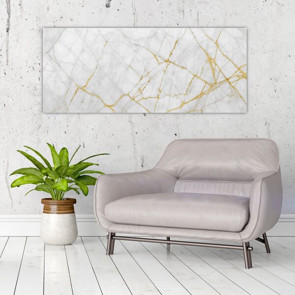 Tablou - Marmură alb- auriu (120x50 cm)