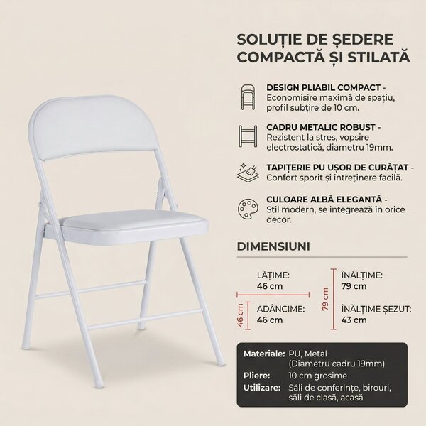 Scaun Pliabil, Alb - Negru, 46x46x79 cm