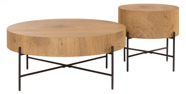 Măsuță de cafea rotundă Liviano 80 și 45 cm - stejar natural / negru