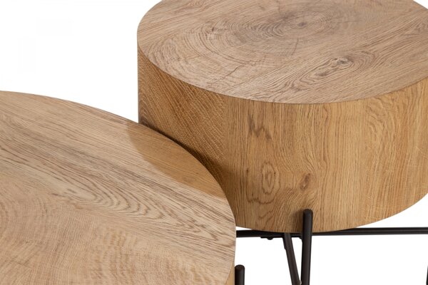 Măsuță de cafea rotundă Liviano 80 și 45 cm - stejar natural / negru