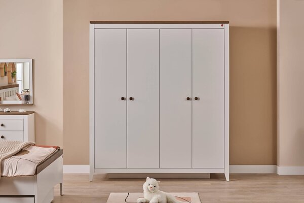 Dulap modern alb pentru copii, 4 usi, 180x58x207 cm, colectia Lucia