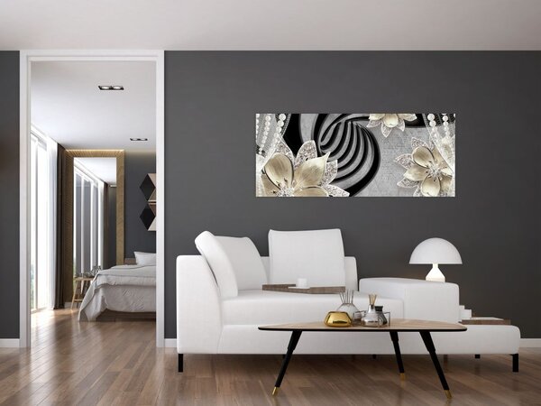 Tablou - 3D Flori aurii (120x50 cm)