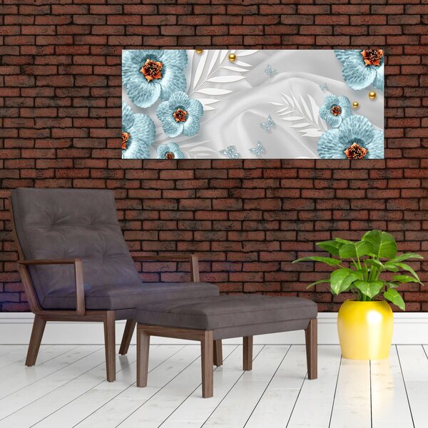 Tablou - 3D Flori albastre (120x50 cm)