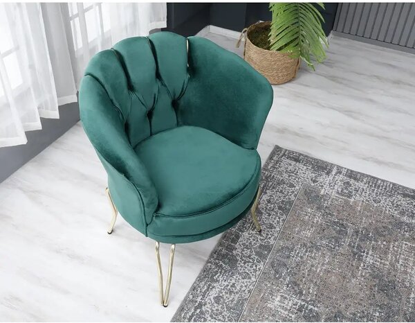 Fotoliu Viena, scaun, verde-auriu, picioare metal auriu, Homs