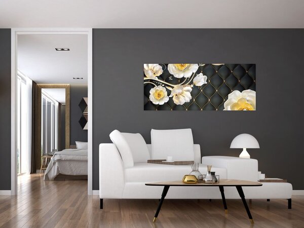 Tablou - Imagine cu flori de trandafir alb (120x50 cm)