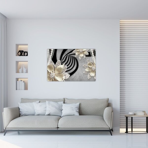 Tablou - 3D Flori aurii (90x60 cm)