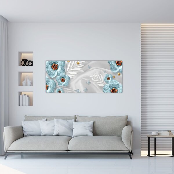 Tablou - 3D Flori albastre (120x50 cm)
