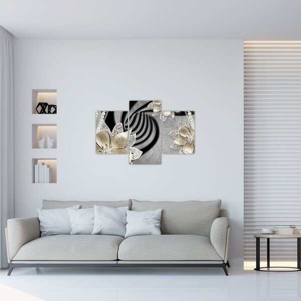 Tablou - 3D Flori aurii (90x60 cm)