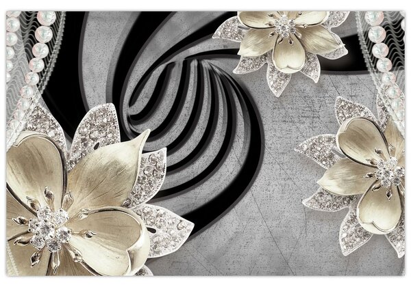 Tablou - 3D Flori aurii (90x60 cm)