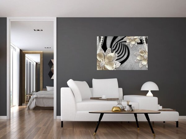 Tablou - 3D Flori aurii (90x60 cm)