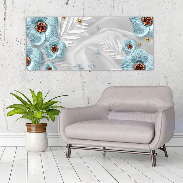 Tablou - 3D Flori albastre (120x50 cm)
