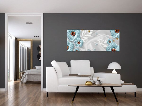 Tablou - 3D Flori albastre (120x50 cm)