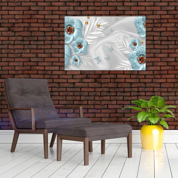 Tablou - 3D Flori albastre (90x60 cm)