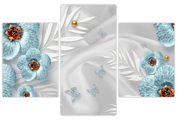 Tablou - 3D Flori albastre (90x60 cm)