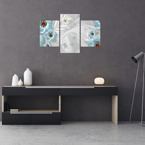 Tablou - 3D Flori albastre (90x60 cm)
