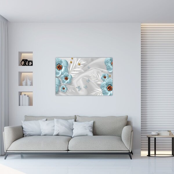 Tablou - 3D Flori albastre (90x60 cm)