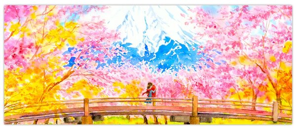 Tablou - Cuplu pictat, acuarelă (120x50 cm)