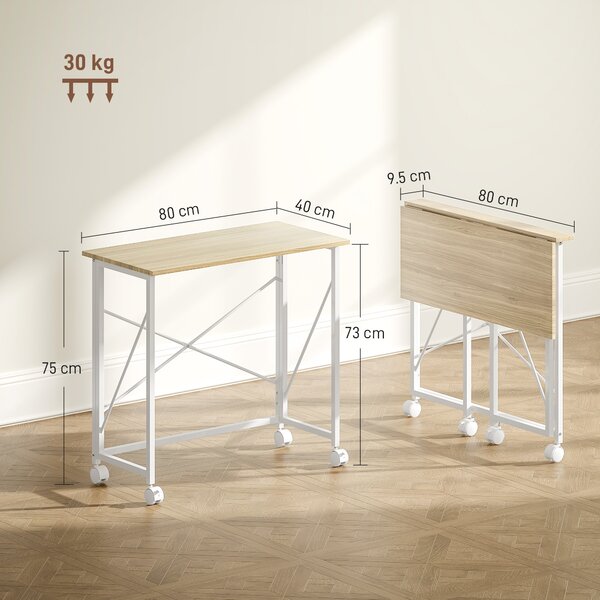 HOMCOM Masă pliabilă de 80 cm pe roți - Ton natural | Aosom Romania