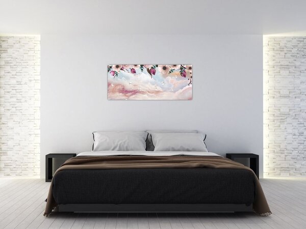 Tablou - Flori roz și marmură roz (120x50 cm)