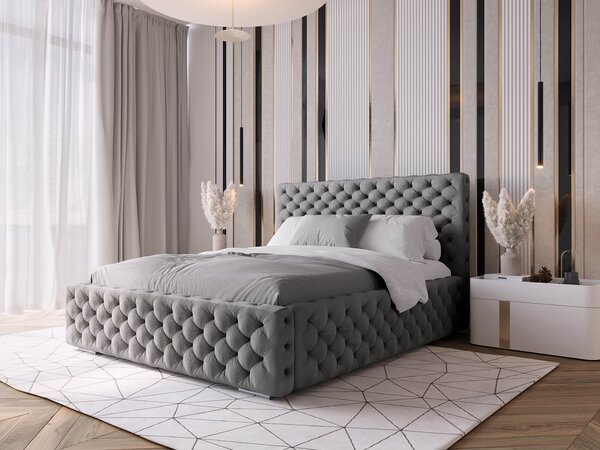 Pat tapitat cu spatiu de depozitare 140x200 PRO line 15 Grafit Velvet