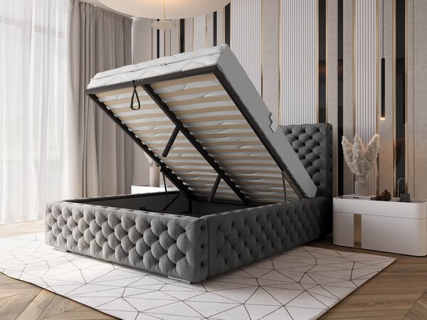 Pat tapitat cu spatiu de depozitare 140x200 PRO line 15 Grafit Velvet