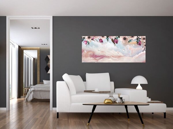 Tablou - Flori roz și marmură roz (120x50 cm)