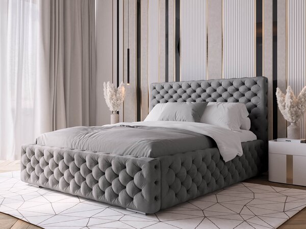 Pat tapitat cu spatiu de depozitare 140x200 PRO line 15 Grafit Velvet