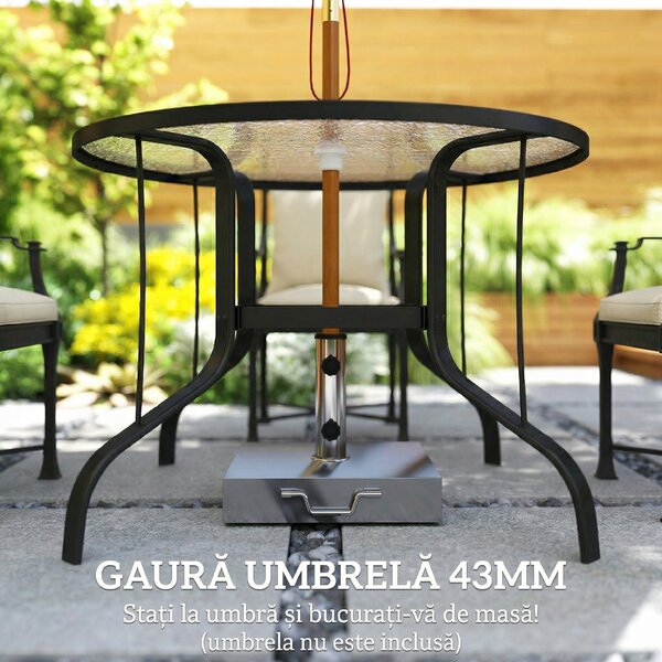 Outsunny Masă Rotundă de Grădină pentru Maxim 4 Persoane cu Gaură pentru Umbrelă, Ø96,5x71 cm, Negru | Aosom Romania