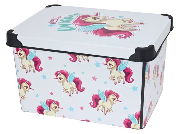 Cutie depozitare, cu capac, pentru camera copilului, model little unicorn, 39x24 cm, 22 l
