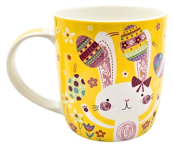 Cană pentru copii, culoarea galben, design tematic cu motive pascale, 370 ml