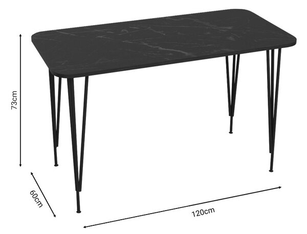 Masă Palkon, negru marmorat, 120x60x73 cm