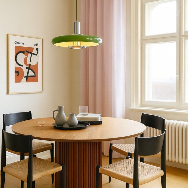 Lindby Lampă suspendată Branford, retro, Ø 35 cm, verde, metal, reglabil, Verde, Camera de zi / sufragerie, Metal, Vintage