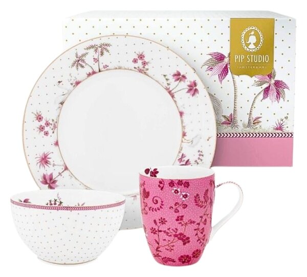 Set Breakfast, farfurie, bol și cană, din porțelan, Pip Studio, Pink, colecția Jolie