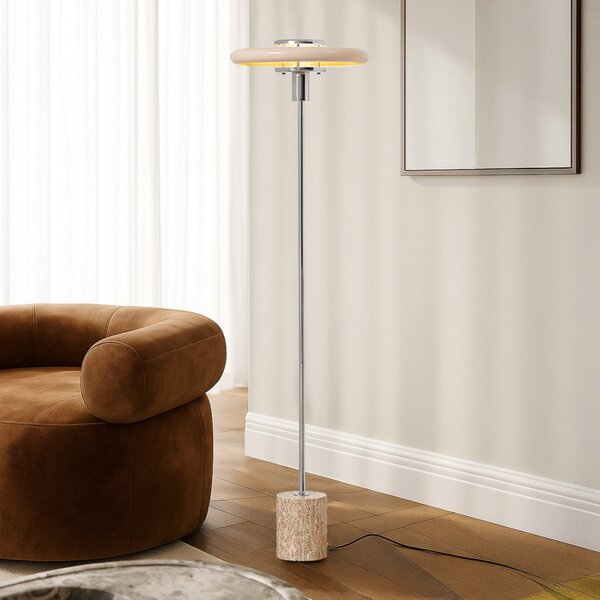 Lindby lampadar Branford, retro, bej, metal/travertin, Bej, Camera de zi / sufragerie, Metal, Vintage